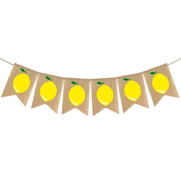 Banderín de arpillera con temática de limón de verano, banderines colgantes, decoración, guirnalda, suministros de decoración para fiestas (B)
