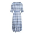 thumbnail image 4 of vigerkar Gingham V Neck Short Sleeve Dress for Women Summer Plaid Flowy Beach Vacation Midi Dresses Blue, M, 4 of 6