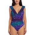 thumbnail image 2 of Yiaed Purple and Green Glitter Print Women's Ruffled One Piece Swimsuit V Neck Swimwear Slimming Monokini for Woman-XX-Large, 2 of 8