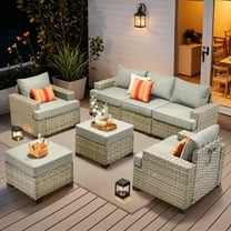 Vcatnet 7 Pieces Outdoor Patio Furniture Sectional Sofa Wicker Conversation Set with Ottomans Dark Gray