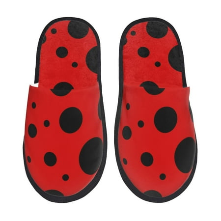 

Fuzoiu Ladybug Pattern Print Unisex Furry Slippers Plush Indoor Shoes Trendy House Slippers Anti-Skid EVA Sole House Shoes for Home Office and Travel -Large
