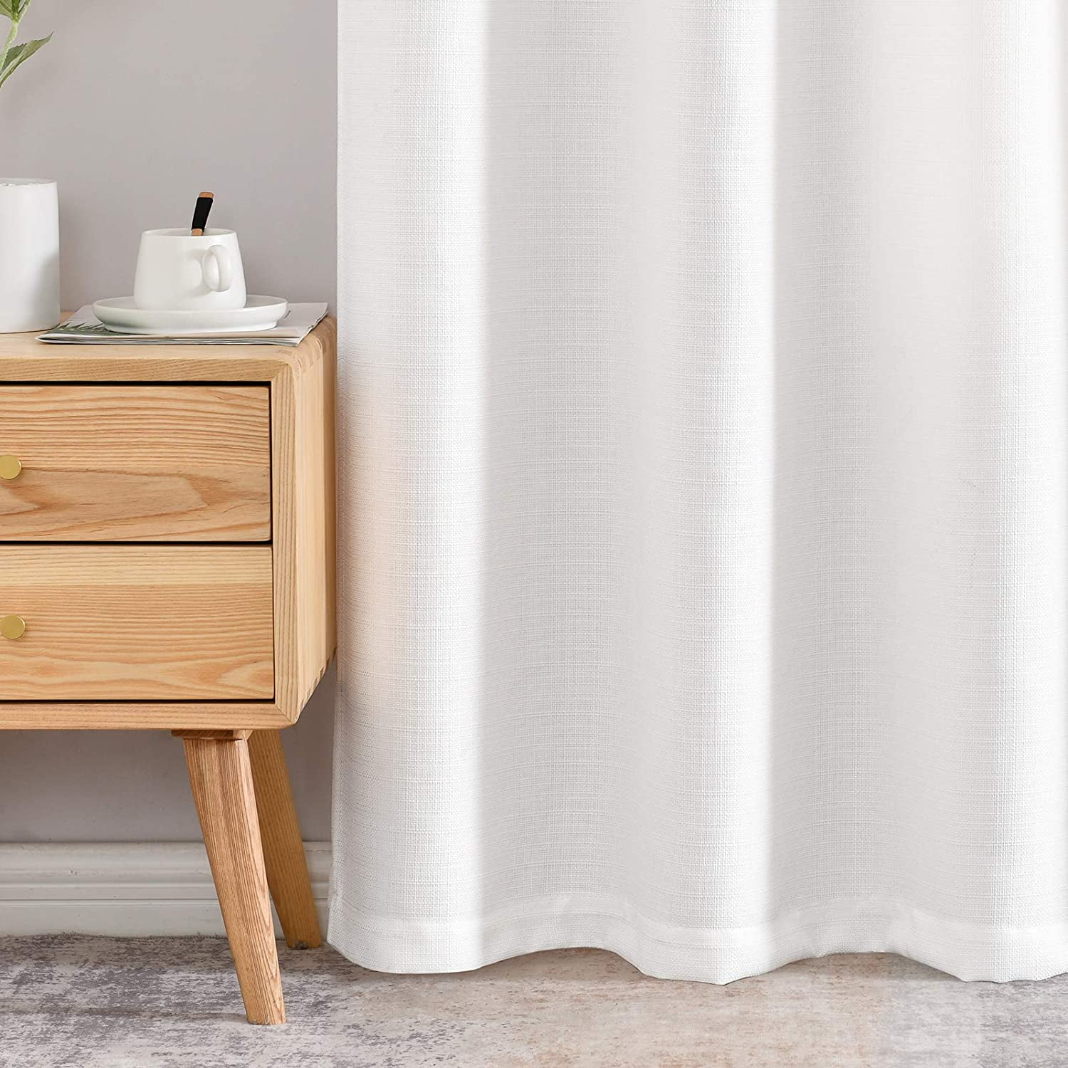 Curtainking Linen Textured Curtains 84 inches Cream White Bedroom Living Room Window Curtain Set Light Filtering Drapes Grommet Top 2 Panels