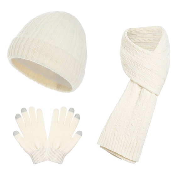 Winter Set Soft Warm Beanie Scarf Gloves for Cold Mornings Evening Walks Weekend Outings Scarf a Hat Gloves