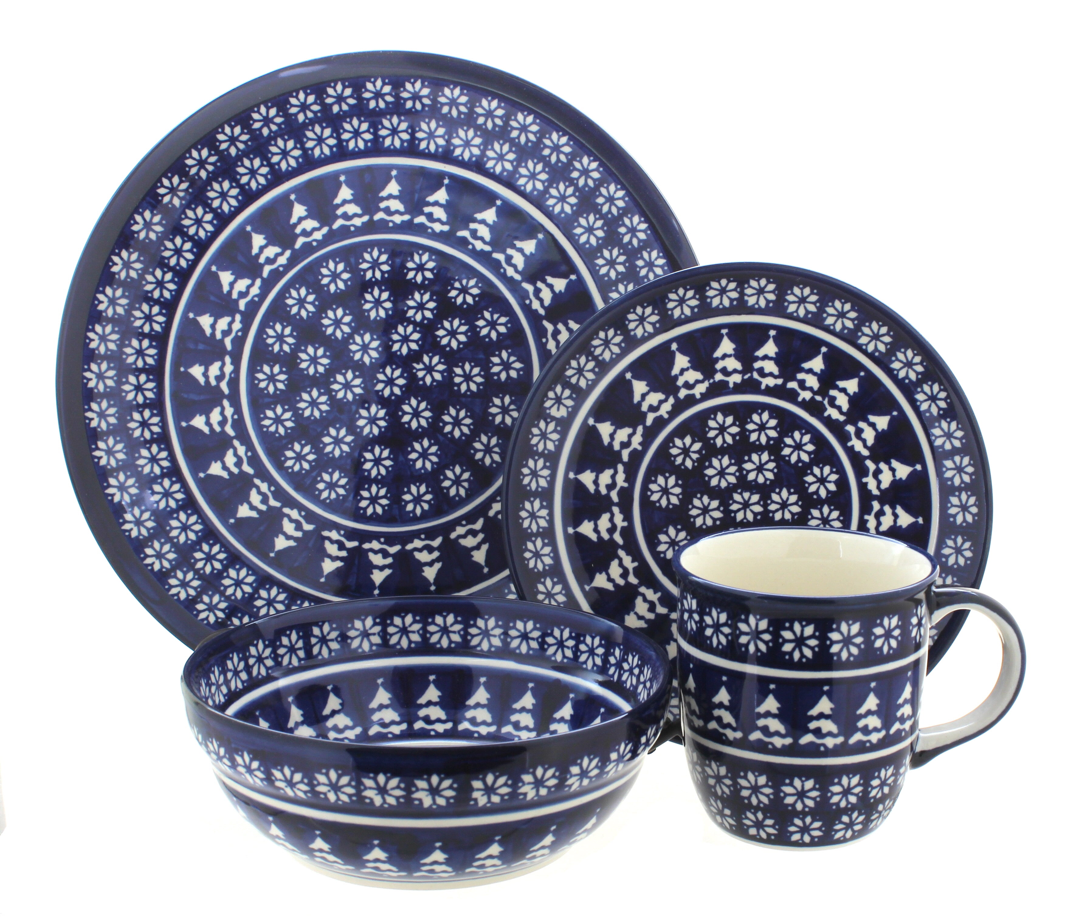 Blue Rose Polish Pottery Winter Nights 16 PC Dinnerware Set