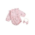 thumbnail image 2 of Qiylii Baby Floral Print Bodysuit, Ruffle Long Sleeve O neck Romper+Headband, 2 of 6