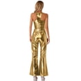 thumbnail image 2 of dPois Women's Shiny Metallic Disco Dance Outfits Racerback Tank Top and Flared Long Pants Gold M, 2 of 7