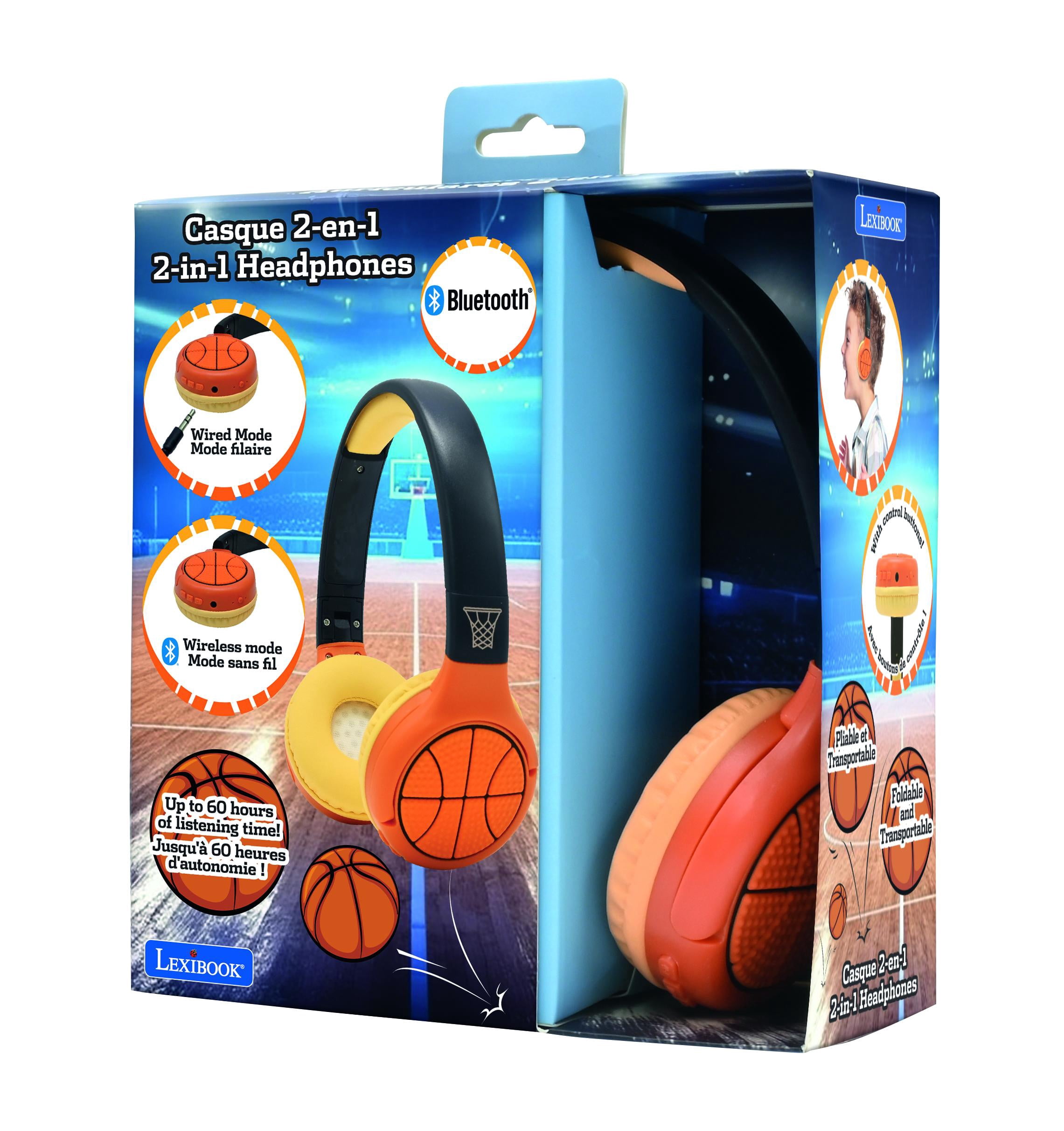Lexibook - Basketball - 2-in-1 Bluetooth & Wired Headphones with microphone and control button, Foldable and Adjustable, Long lasting rechargeable battery