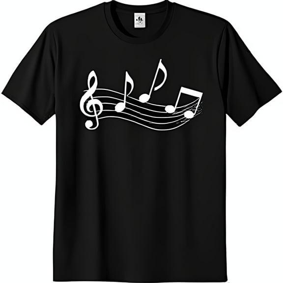 Elegant Black T-Shirt with White Treble & Musical Notes Design for Music Lovers
