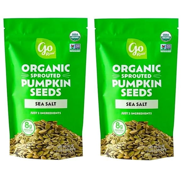 Go Raw Organic Sprouted Pumpkin Seeds with Sea Salt, 22 oz, 1.4 lb Bag, Pack of 2