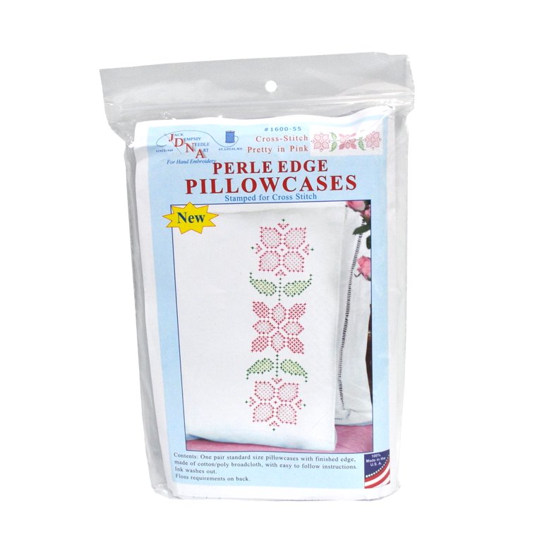 Basket Of Daisies Perle Edge Pillowcases - Hand Embroidery Stamped Cotton/Poly Pair For Needle Art
