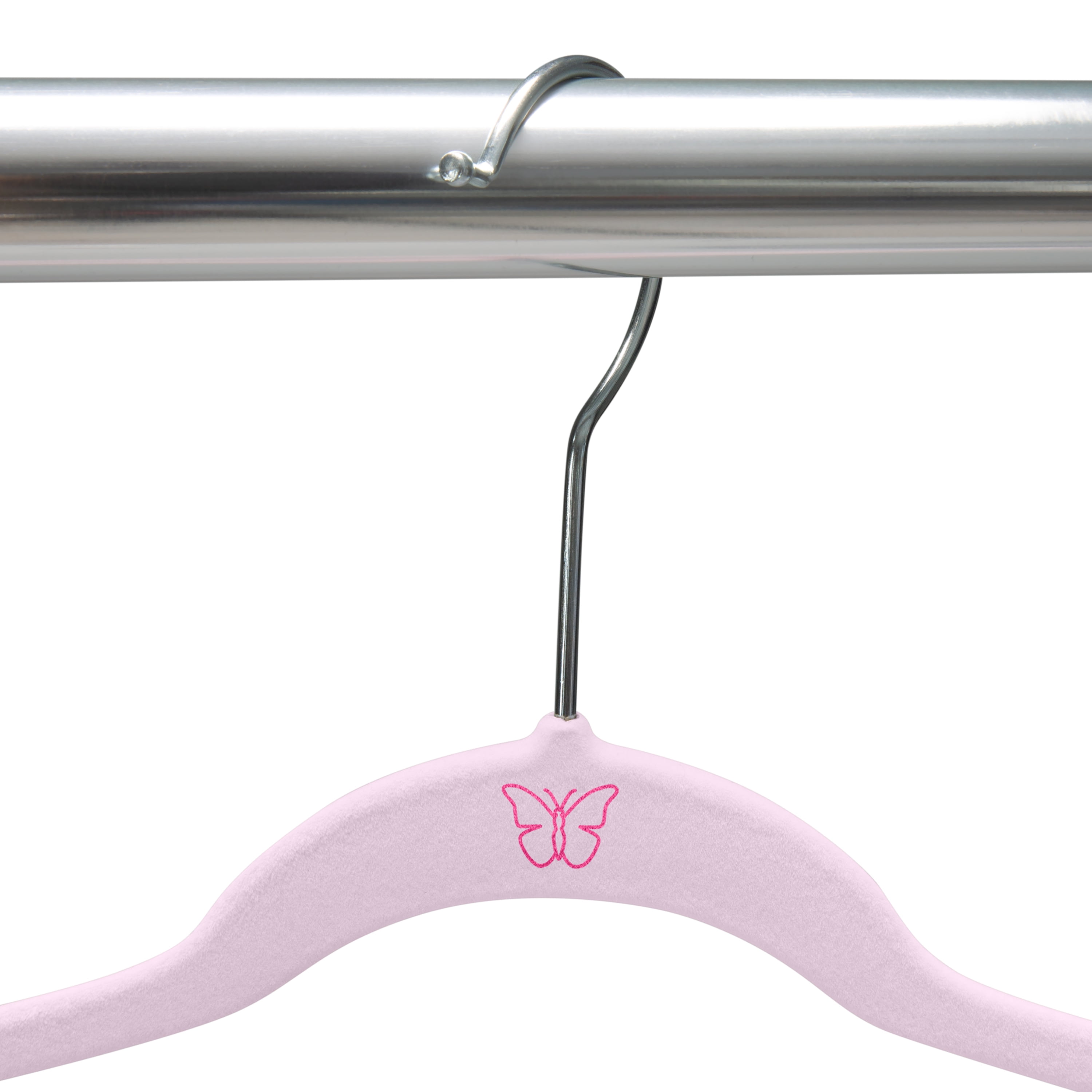 Simplify Kids 100 Pack Velvet Hangers with Butterfly Icon in Blush Pink