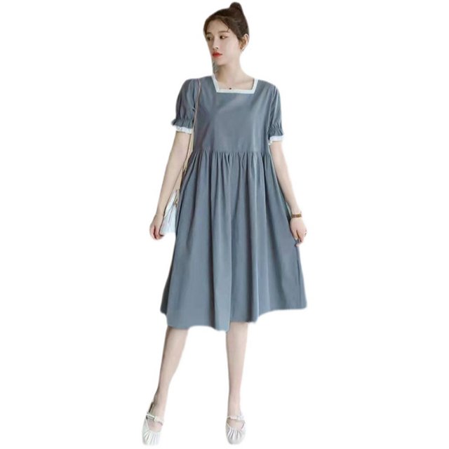 TopOne Robe de Maternité pour Femmes Décontractée à Encolure Carrée, Jupe Midi Ample à Manches Courtes, Chandail à Enfiler, Jupe Trapèze pour Femmes Enceintes