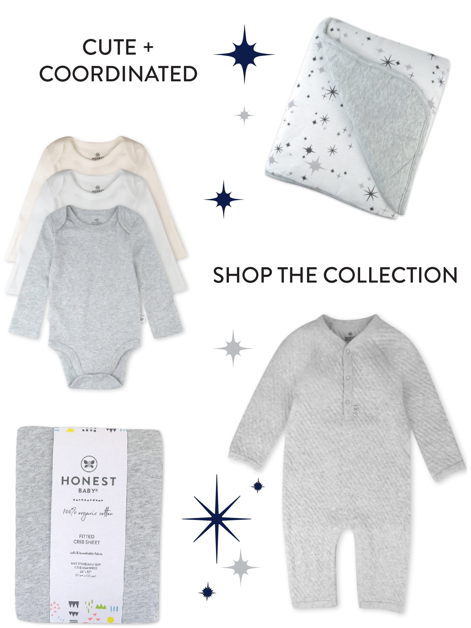 Honest Baby Clothing Organic Cotton Boy/Girl 2-Piece Stroller Blanket and Beanie Hat Gift Set, Gray