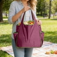 thumbnail image 6 of Foldable Shopping Tote Bag Large Capacity Waterproof Color Block Shoulder Bag With Bottle Holder Portable Reusable Grocery Storage Bag Lightweight Travel Everyday Use Carry Organizer, 6 of 7