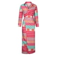 thumbnail image 4 of Abcnature Womens Maxi Dress, Women Long Sleeves Printing Lapel Lacing Slim Split Hem Dress, Plus Size Summer Casual Long Dresses Beach Party Dress Hot Pink M, 4 of 4