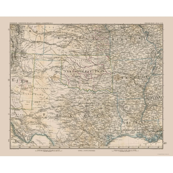 Historic Map - South Central United States - Stieler 1885 - 28.47 x 23 - Vintage Wall Art
