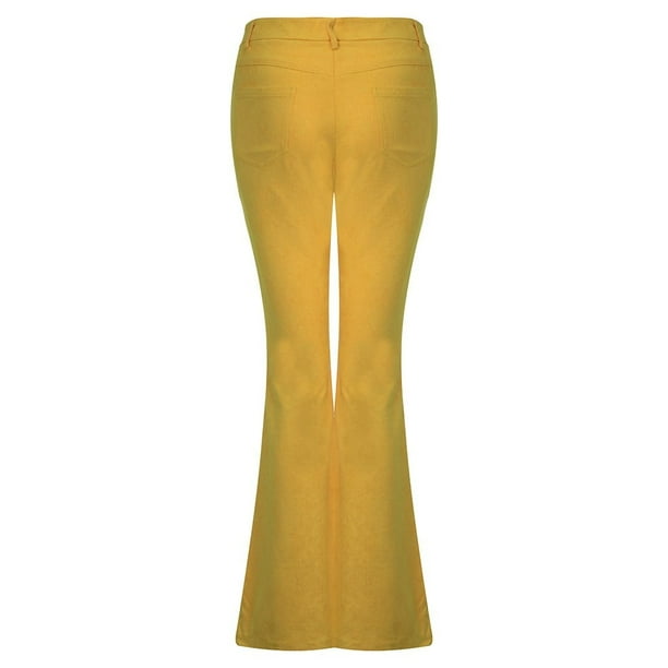 Pantalones acampanados Prolriy para mujer, de cintura baja, color liso, talla XXL, amarillo