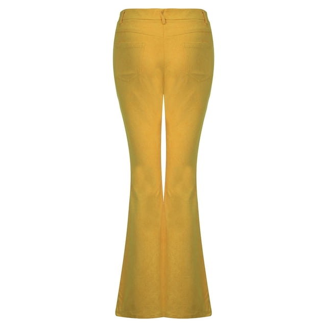 Pantalones acampanados Prolriy para mujer, de cintura baja, color liso, a la moda, amarillos, XXXL