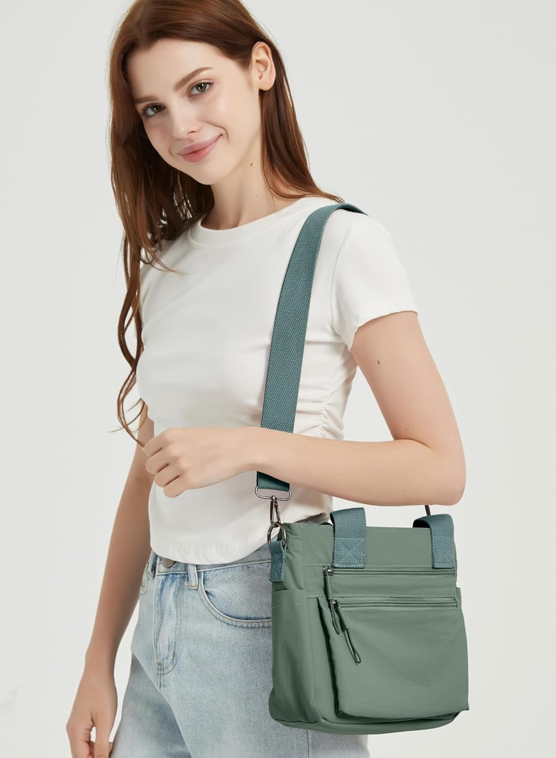 Small Nylon Tote Bag for Women Lightweight Crossbody Tote Handbag with Long Strap for Daily, Work, College & Travel