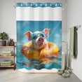 thumbnail image 6 of No Hook Shower Curtain with Built-in Rings - Coastal Summer Washable Waterproof Fabric Bathroom Curtains for Hotel,Rentals, Stall 48 X 72 Inch , Ocean Swimming Circle Pig Mirrors Blue Pink, 6 of 9