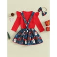 thumbnail image 4 of Bslissey Baby Girl Christmas 3Pcs Outfits Infant Ruffle Long Sleeve Romper + Cute Print Suspender Skirt + Headband 3M 6M 9M 12M Newborn Casual Clothes, 4 of 9