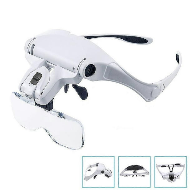 LED Lighted Magnifying Glass Hands-Free Head-Mounted Magnifier with 5 Detachable Lenses 1X, 1.5X, 2X, 2.5X 3.5X
