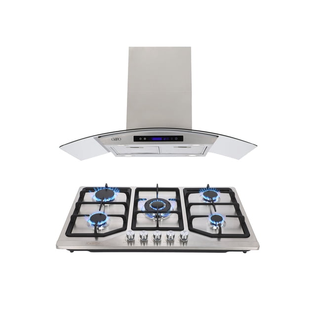 Ventex ODIPO Campana 90CMS CRISTAL CURVO TIPO ISLA CONTROL DIGITAL Y PARRILLA 86 CM ACERO INOX 5 Q