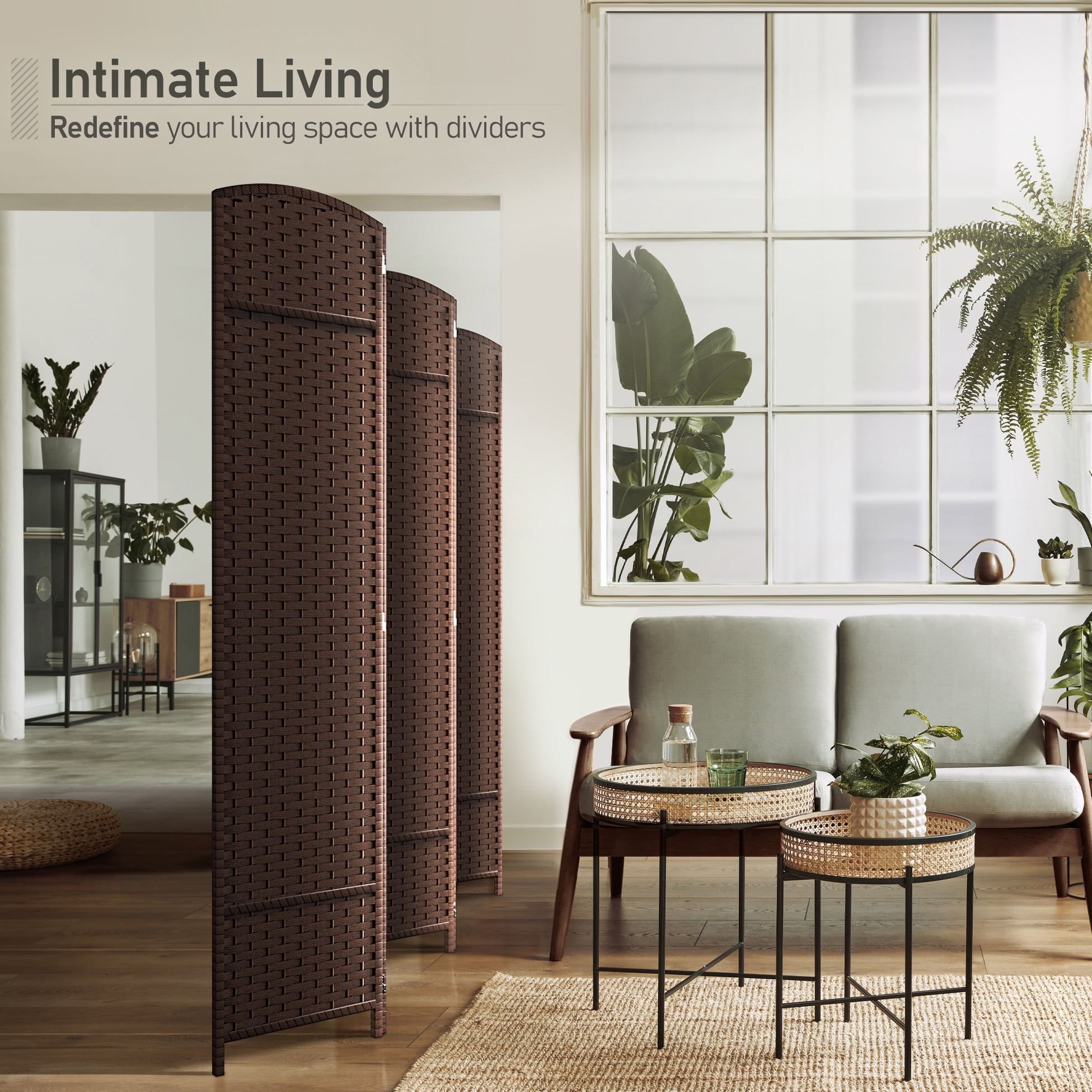 Sorbus 5-Panel Wide Folding Room Divider Privacy Screen, Hand-Woven Chocolate Mesh