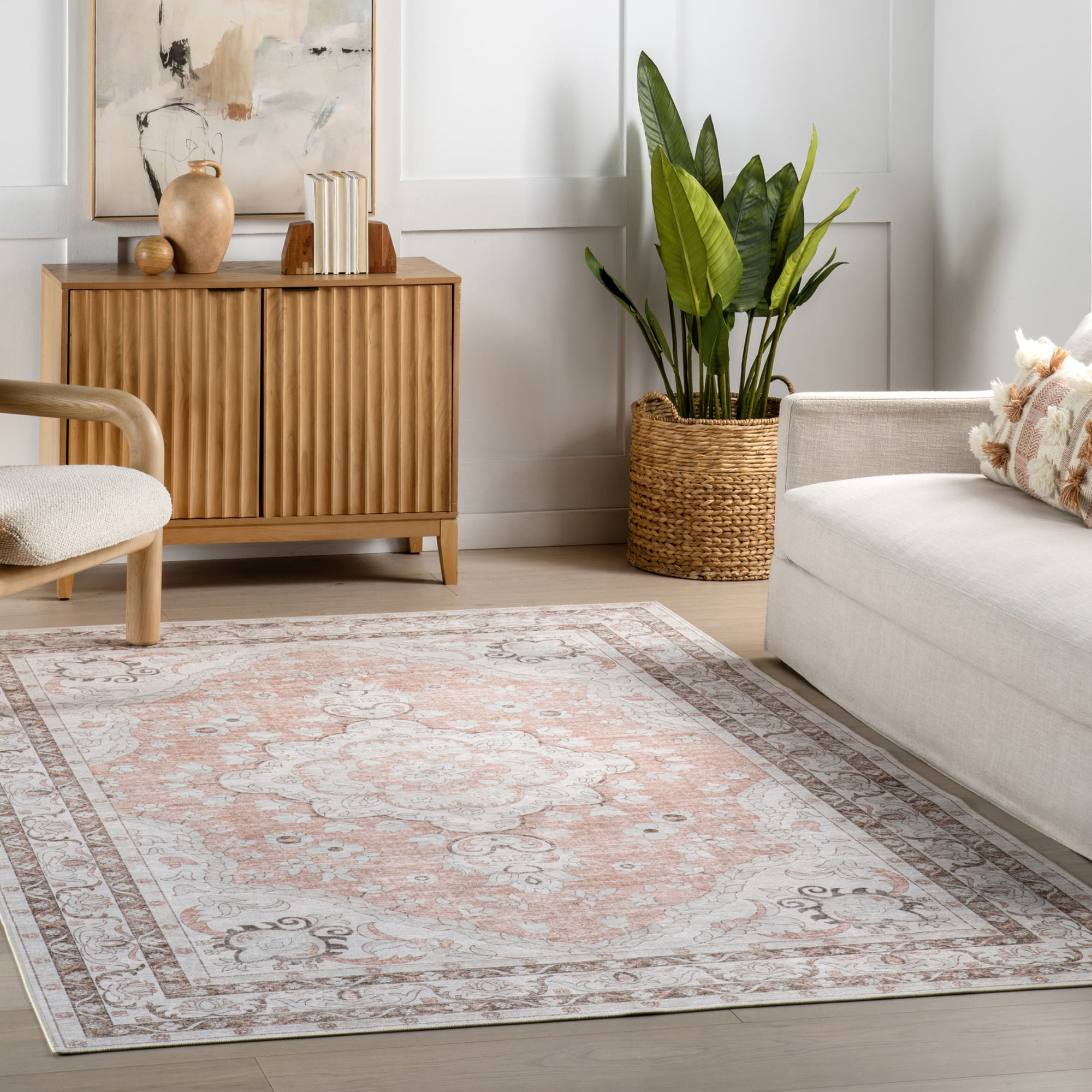 nuLOOM Dalena SplashGuard Machine Washable Area Rug 5 x 7 Peach