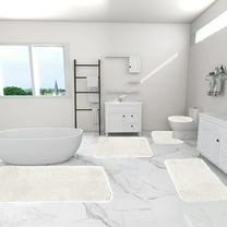 Solid Color Bath Mat 5-Piece Set, Non-Slip Water Absorbent Bathroom Rugs, Soft & Comfortable, Machine Washable for Home & Restroom Use