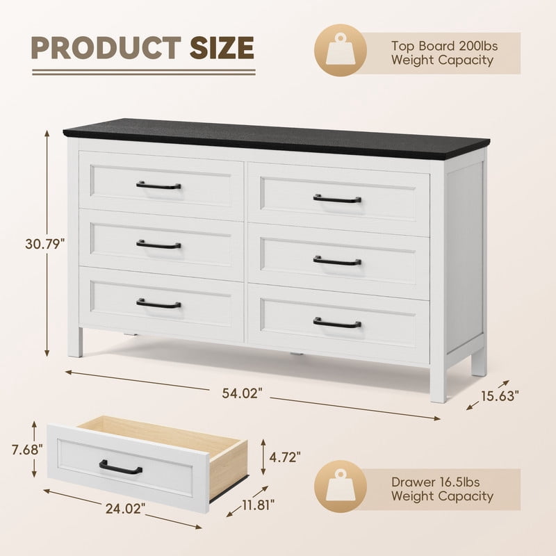 Homall 6-Drawer Wood Dresser for Bedroom, Large Storage Cabinet with Anti-Tip Safety and Footstool-Integrated Design, Double Classified Storage Organizer Chest for Living Room,Black and Brown