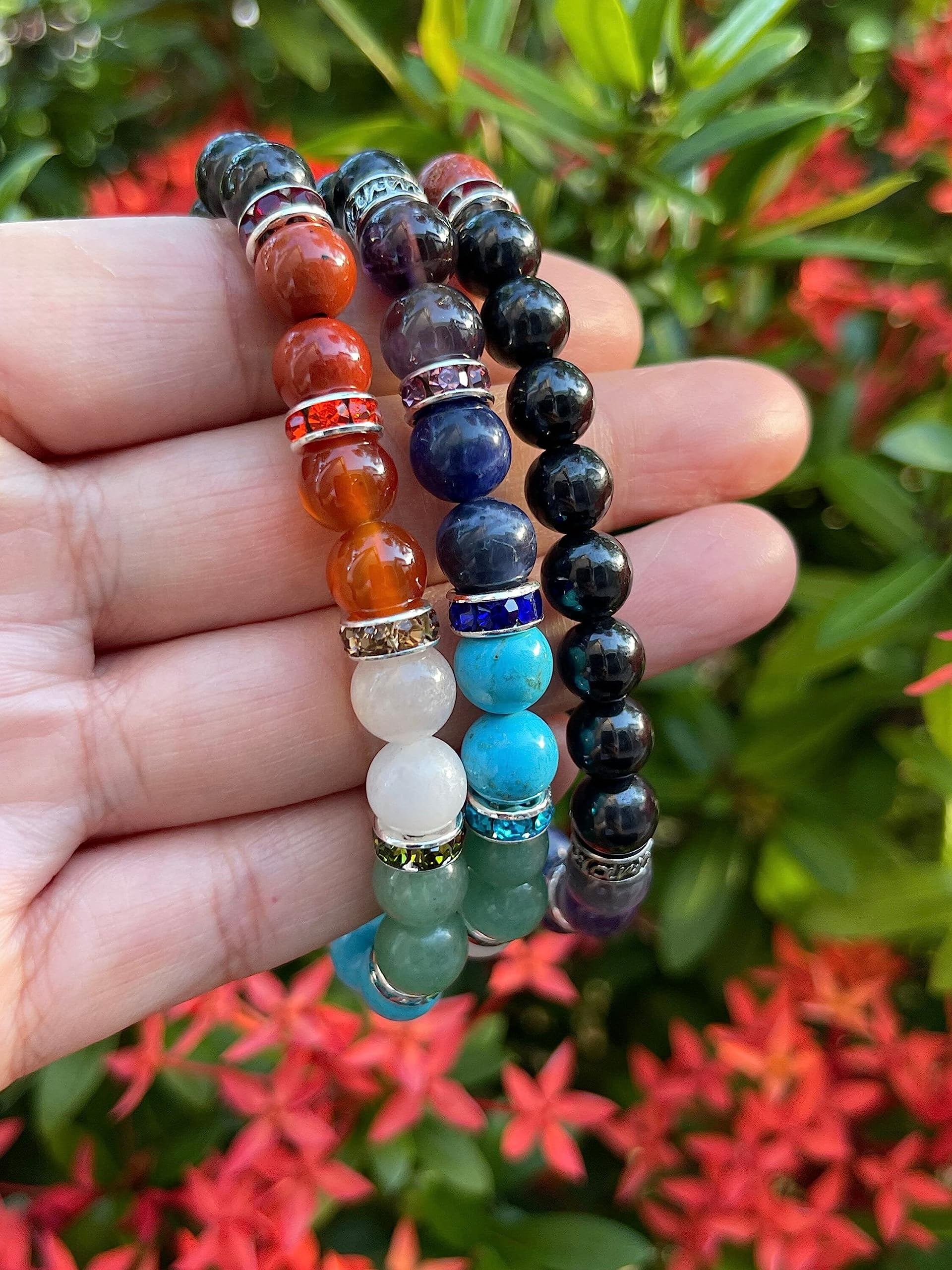 7 Chakra with Shungite Crystal Bead Bracelet 8mm, Wholesale Genuine 7 Chakra with Shungite Stretch Gemstone Bracelet, Gift for Men & Women (2)