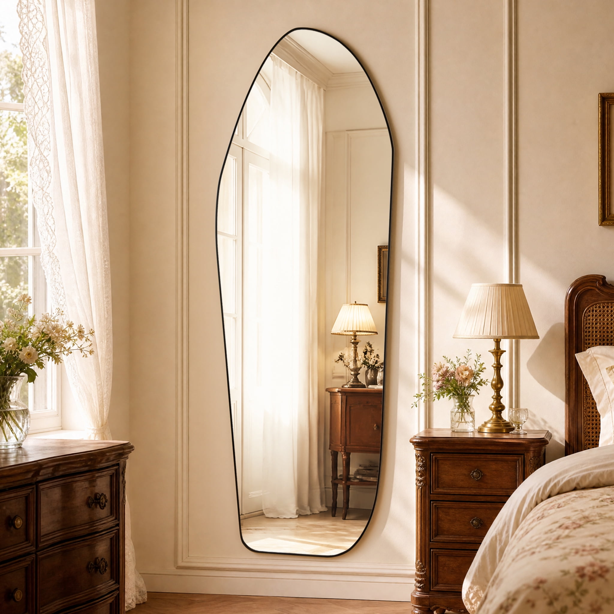 AUROMIR 24"x 67" Full length Irregular Mirror with Alumnium Frame Floor Mirror, Black