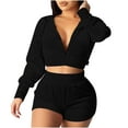 thumbnail image 2 of qolati Women 2 Piece Outfits Zip Up Long sleeves Crop Top with High Waist Shorts Tracksuits Casual Solid Color Workout Sweatsuit Y2k Clothes, 2 of 3