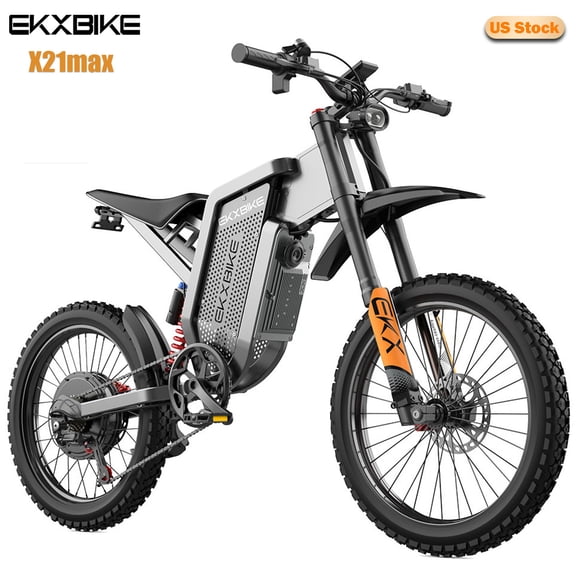 EKXBIKE Peak 8000W X21 Max Electric Dirt Bike for Adults,60V 30Ah Battery,Up to 50MPH,Dual Suspension,19"x2" All Terrain Tires Off-Road E-Moto UL2849