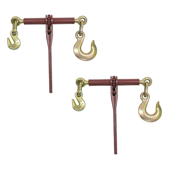 5/16" - 3/8 Heavy Duty Ratchet Lever Load Chain Binder w/ Grab Hook one side, 1/2" Slip Hook on Other 6,600 Lbs Working Load Limit (2 Pack)