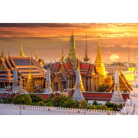 Grand Palace Wat Phra Keaw at Sunset Photo Photograph Cool Wall Art Print Poster 18x12