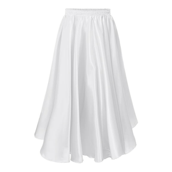 Eandarui Kids Girl Long Full Circle Ballroom Dance Skirt Flamenco Cha Cha Latin Dancewear Long Maxi Skirt White 150