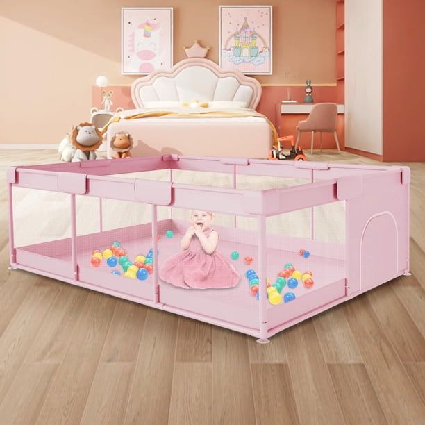 Baby Playpen Hiaksedt 74 x 50 cm para bebés y niños pequeños, color rosa
