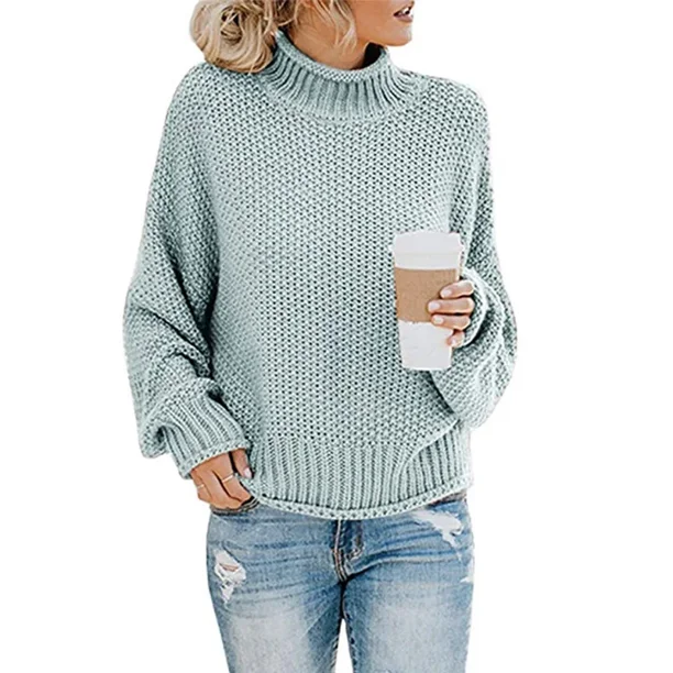 Suéteres de cuello alto de manga larga para mujer 2023 y2k, jersey holgado de color sólido, tops de talla grande, suéter de punto de cuello alto, ropa de mujer