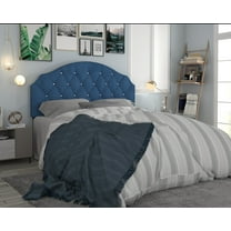 Home Design Evelina Twin Tufted Upholstered Headboard, Blue, Velvet with Diamond Button Tufting, Modern Bedroom Furniture