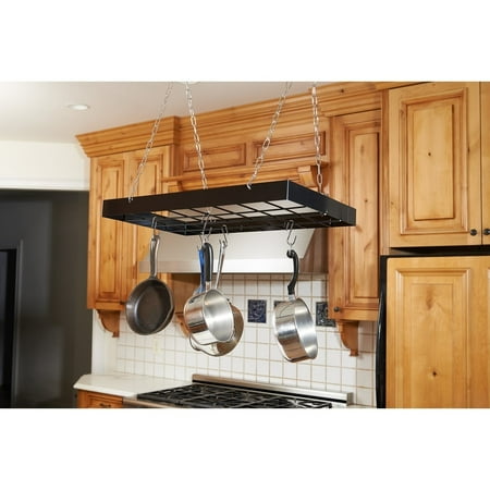 Gourmet Collection Pot Hooks - Fox Run Black Square Pot Rack With Chrome Chains and Hooks
