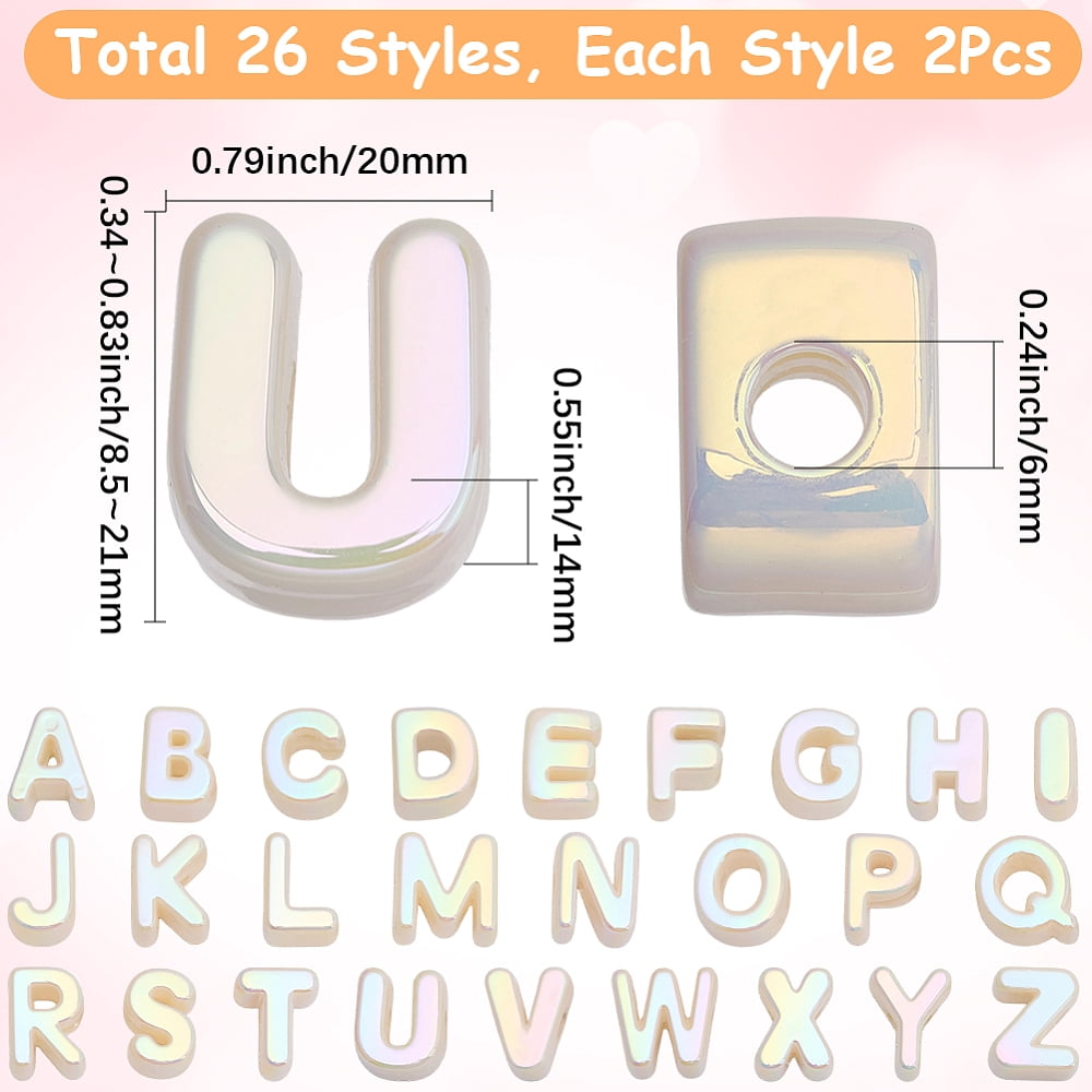 52Pcs 26 Styles UV Plated Acrylic European Beads Large Hole Beads Pearlized Letter A~Z 20~21x8.5~21x13.5~14mm Hole: 6mm 2pcs/style