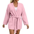 thumbnail image 6 of Vynhevius Women's Midi Length Cardigan Sweater Knit Solid Belted Waist Open Front Casual Long Sleeve Outerwear Tops, 6 of 7