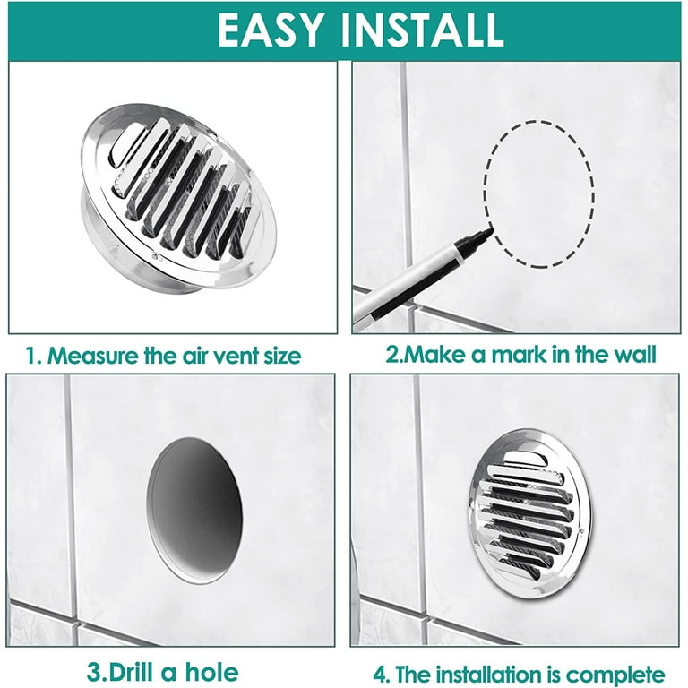 2 Pcs Stainless Steel Air Vents 4 Round Soffit Vents Louver Grille Cover Wall  Vent Cover with Screen Mesh for Kitchen, Bathroom, Office - Walmart.com