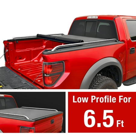 Low Profile Roll Up Truck Bed Tonneau Cover works with 2009-2019 Dodge Ram 1500 (2019 Classic ONLY); 2010-2018 Ram 2500 3500 | Without Ram Box| Fleetside 6.5'
