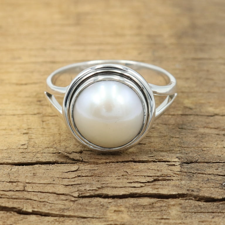 Earth Gems Jewelry Pearl Ring Pearl Engagement Rings Sterling Silver Rings Handmade Statement Rings for Women