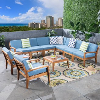 Noble House Perla Outdoor 7-Pc Teaked Acacia Wood Sofa Set with