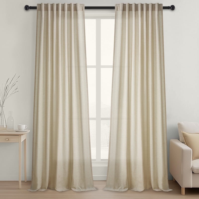 Topfinel Linen Curtains 84 Inch Long for Living Room,Back Tab Light Filtering Drape with Hooks,Semi Sheer Lightweight Curtains for Bedroom,Set of 2