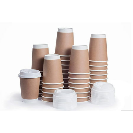 Disposable Coffee Cups with Snap Lids in Bulk, Double Walled Thermal Insulation Paper Travel Cup with Cover for Hot Beverages like Tea, Cocoa (100 Pack - 12